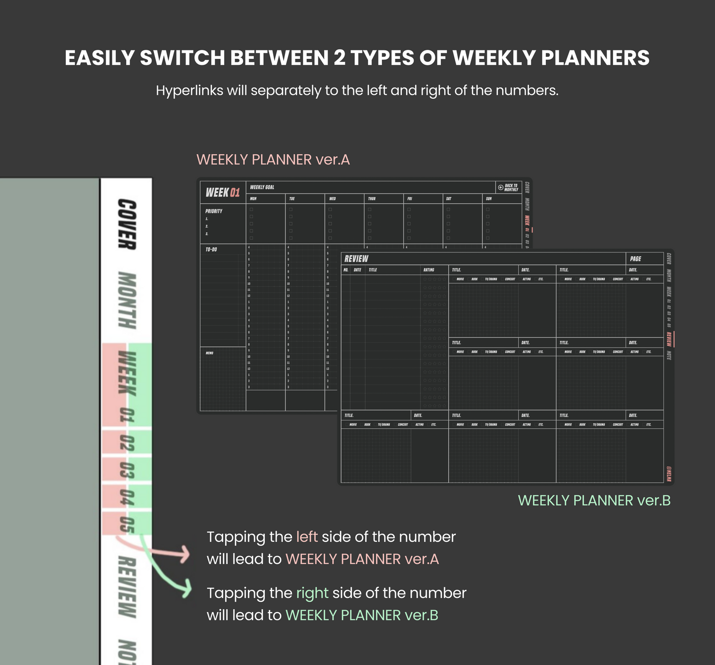 Nelna Digital Un-dated Monthly Planner for iPad Dark ver