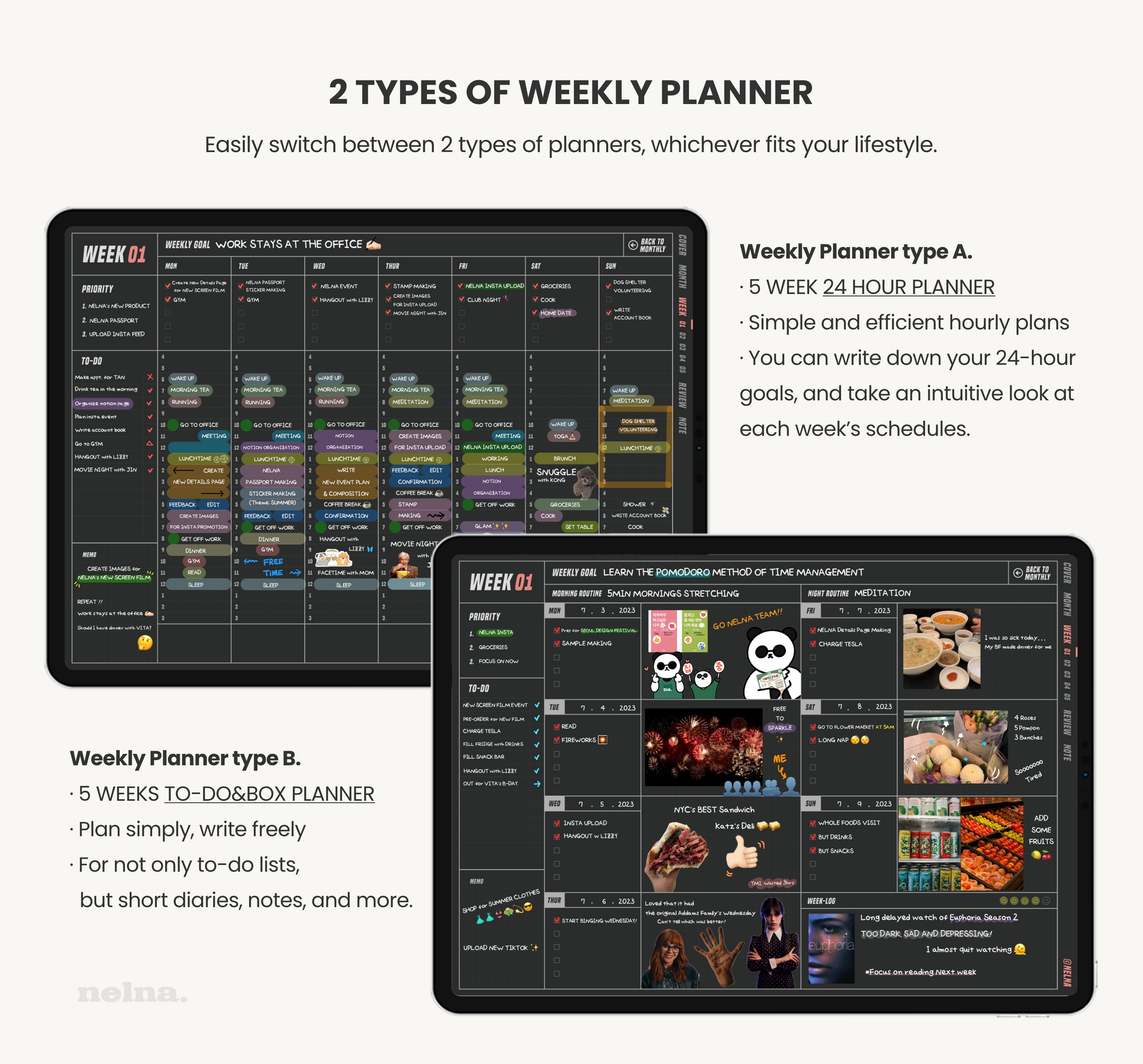 Nelna Digital Un-dated Monthly Planner for iPad Dark ver