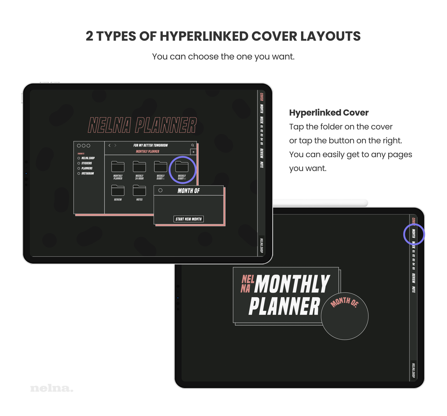 Nelna Digital Un-dated Monthly Planner for iPad Dark ver