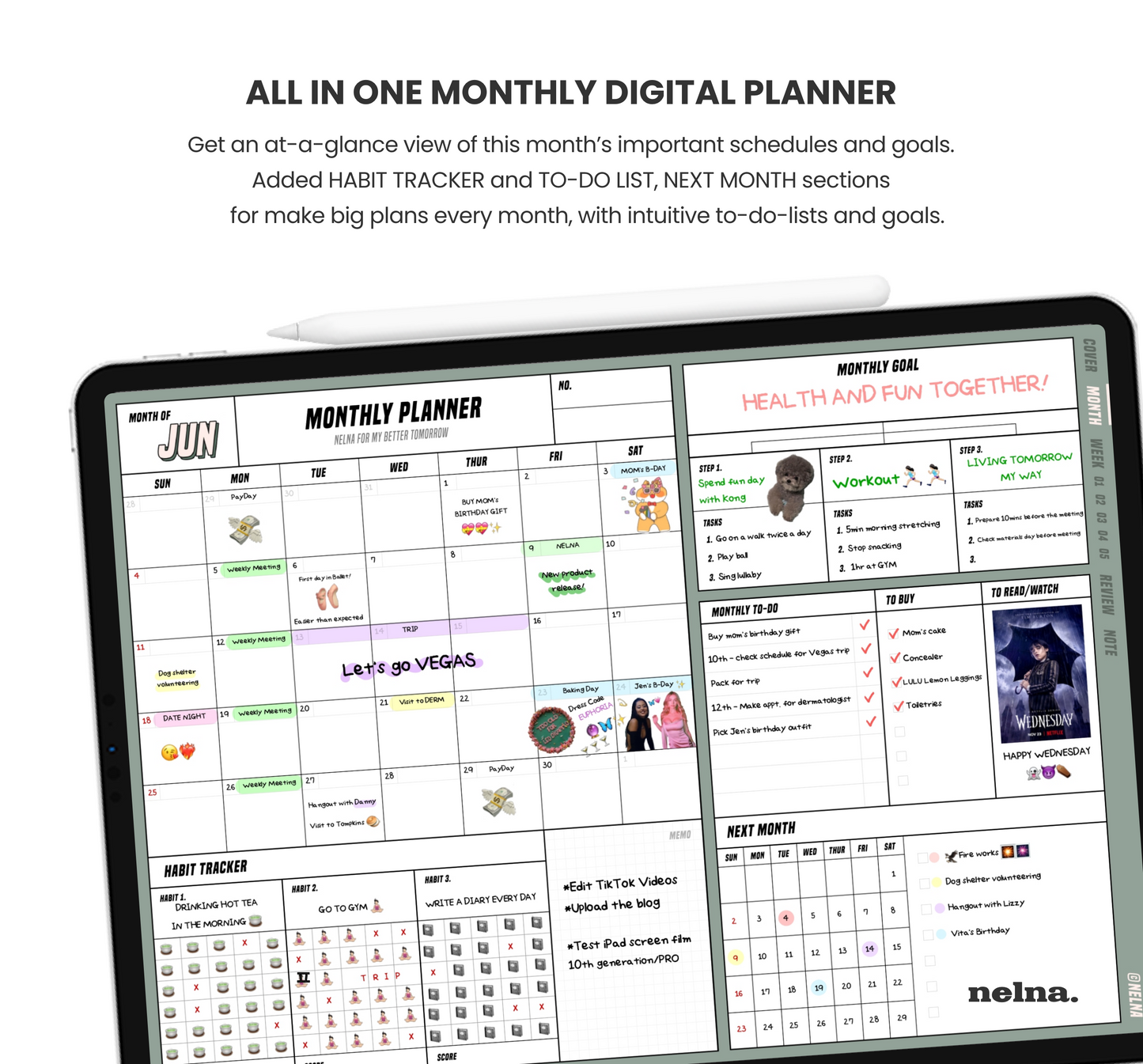 Nelna Digital Undated Monthly Planner for iPad Matcha Latte ver