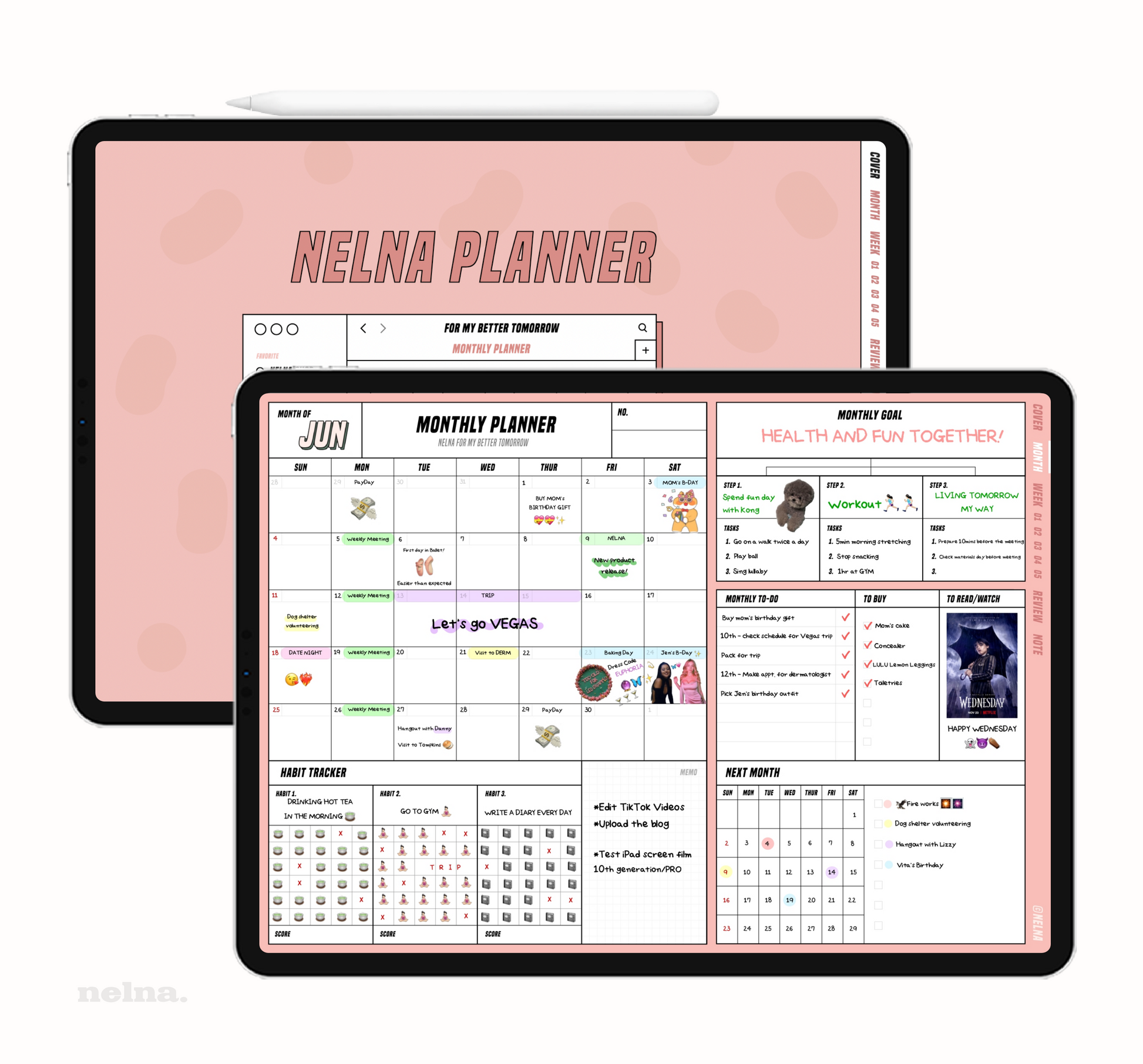 Nelna Digital Undated Monthly Planner for iPad Strawberry Milk ver