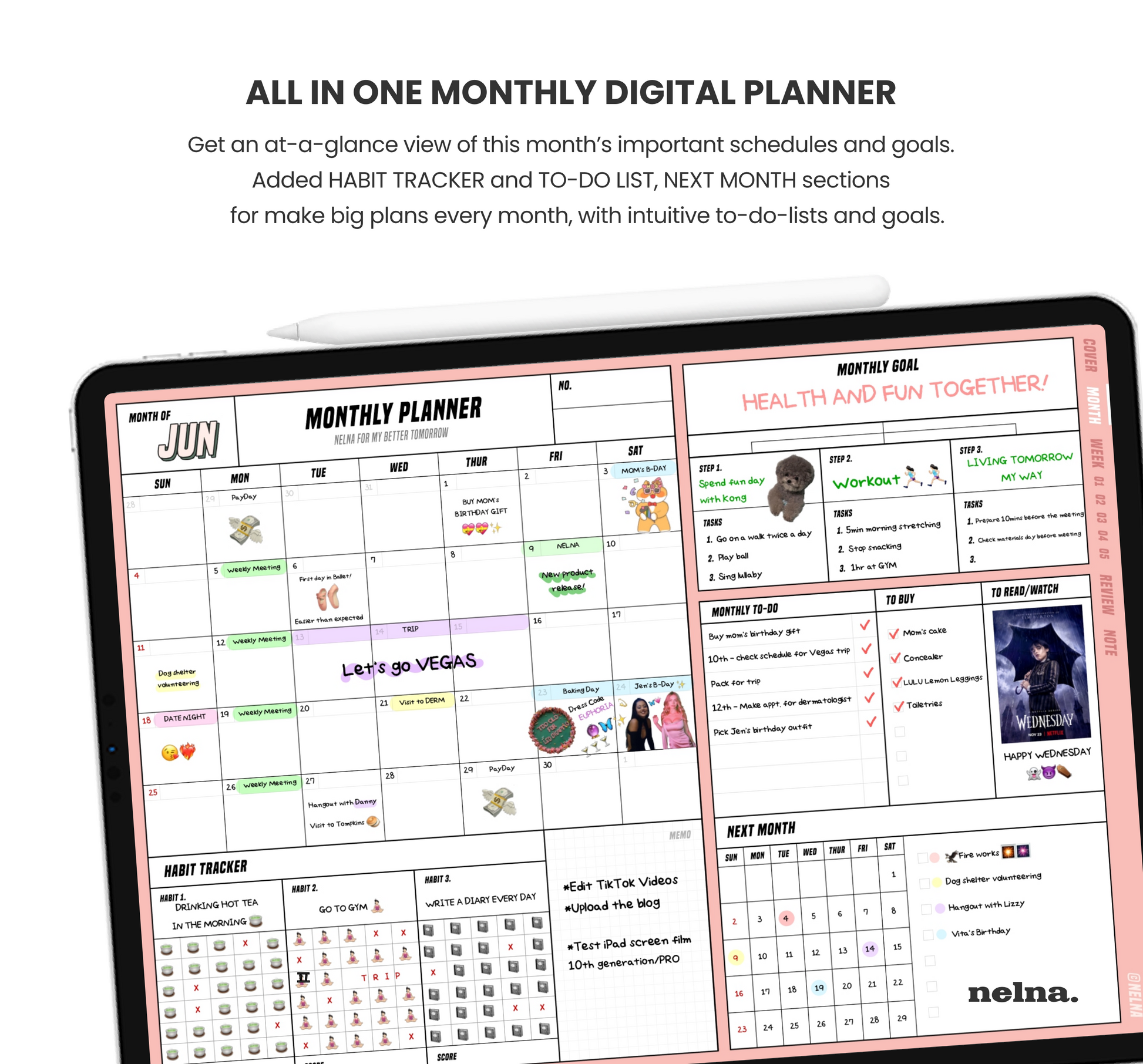 Nelna Digital Undated Monthly Planner for iPad Strawberry Milk ver